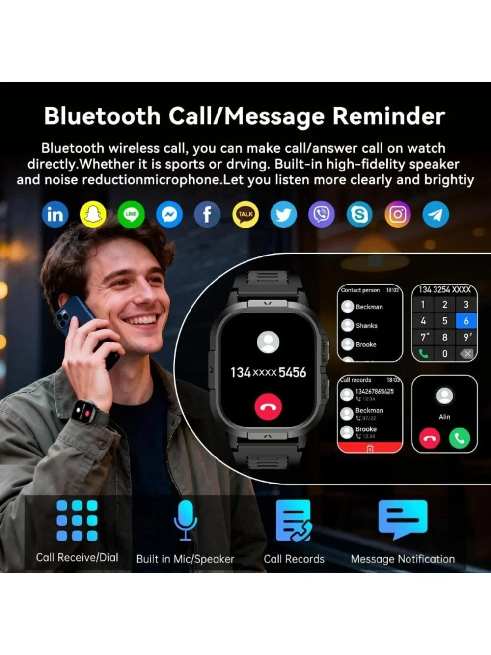 Men's Fitness Smart Watch | Waterproof Heart Rate Monitor | Call & Text Alerts
